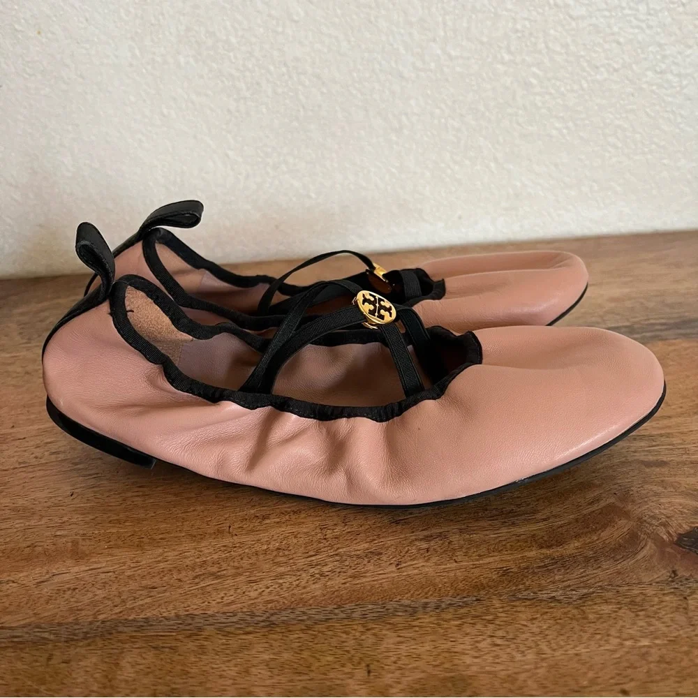 Tory Burch SOFT SCRUNCH BALLET Flat
NAPPA LEATHER GROSSGRAIN 
MEADOWSWEET Sz 8.5 - Picture 3 of 12